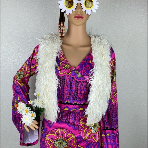 Groovy Hippy Go-Go Psychedelic Neon Mini Dress Costume - Picture 7 of 14